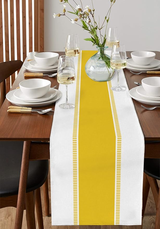 Yellow Table Runners 70 inches Long, Modern Stripes Table Runner Farmhouse - Image 4