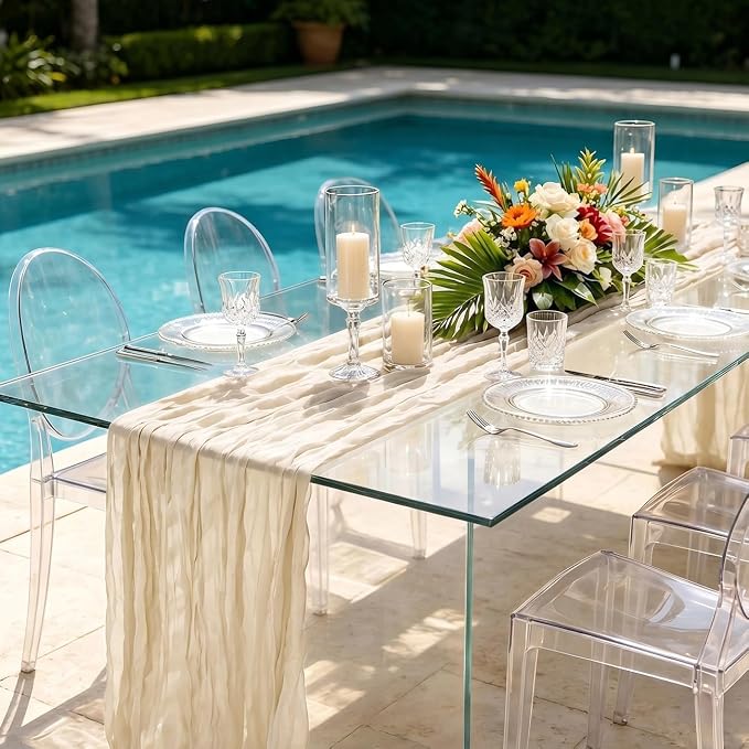 3 Pack Ivory Cheesecloth Table Runner 21 x 120 Inch Boho Gauze Sheer Table - Image 5