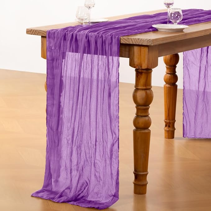 DeZerlor Dark Purple Cheesecloth Table Runners 6 Pack Fall Runners | 120Inch - Image 4