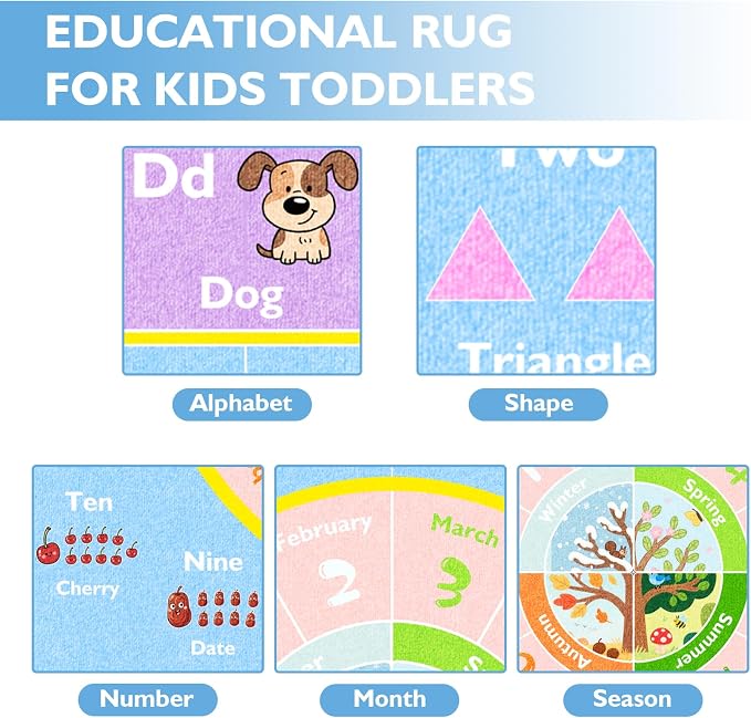 ABC Kids Rug for Playroom, 8x10 ft Alphabet Classroom Rug, Non-Slip Washable - Image 4