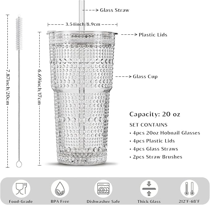 INSETLAN 20 oz Hobnail Glass Cups - Image 3