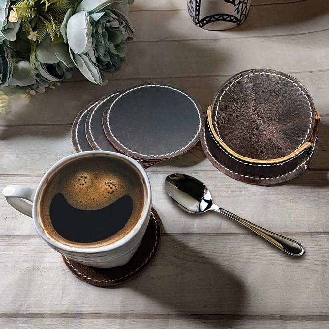 Leather Coasters for Drinks Set of 6 - Image 2