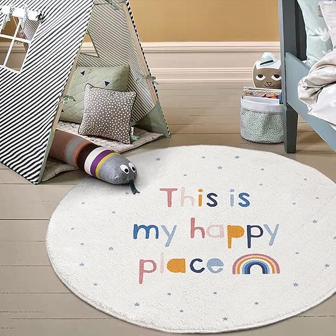 Poowe Rainbow Round Kids Playroom Rug - Image 3