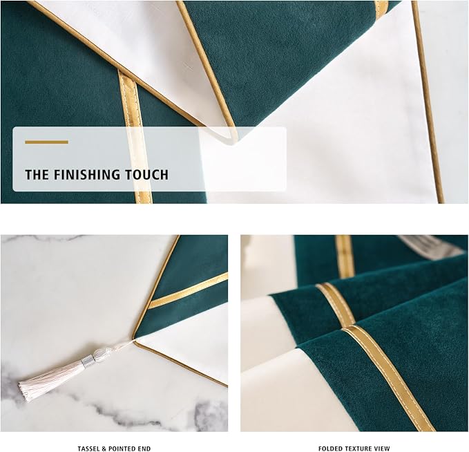 Avigers Table Runner 12 x 108 Inch, Emerald Green White, Tassels | Faux Silk - Image 4