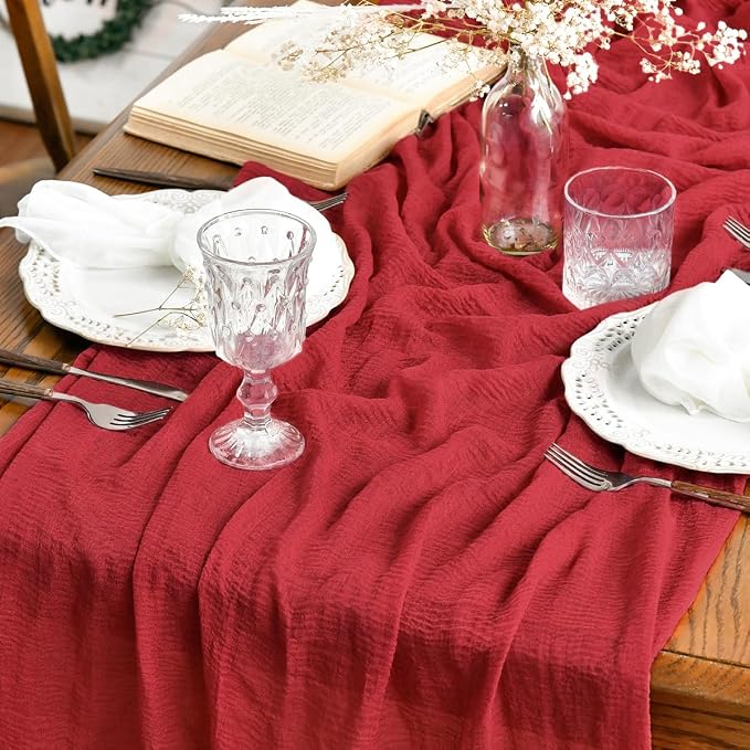 Artoid Mode Boho Red Gauze 6 Pieces Wedding Table Runner, 120 Inch Birthday by ArtoidMode