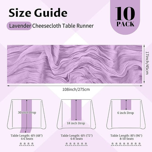 10 Pack Lavender Cheesecloth Table Runner 17x108 Inch Boho Gauze Cheese Cloth - Image 2