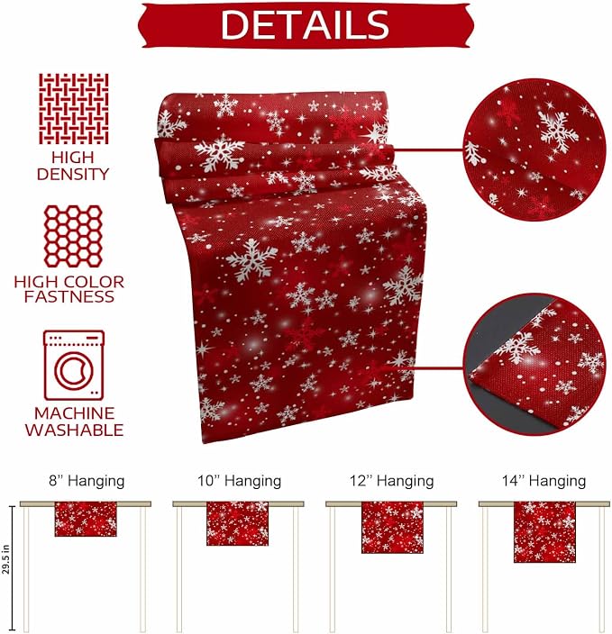 Red Christmas Table Runners 70 Inches Long, Cotton Linen Fabric Snowflake Table - Image 8