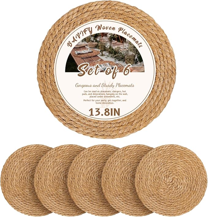BAVIFY 13.8" Round Woven Placemats Set of 6, Table Mats by BavifyBaking