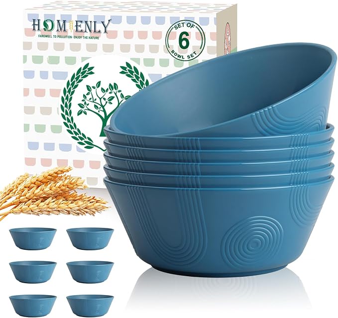 Wheat Straw Bowls, Unbreakable Soup Bowls Set of 6, Alternatives Plastic Bowls by HOMIENLY