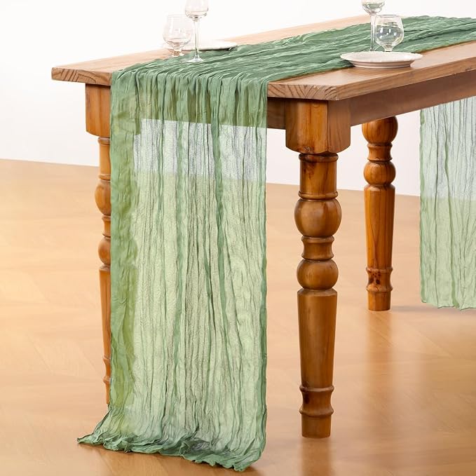 DeZerlor Sage Green Cheesecloth Table Runners 12 Pack Summer Boho Runners | - Image 6