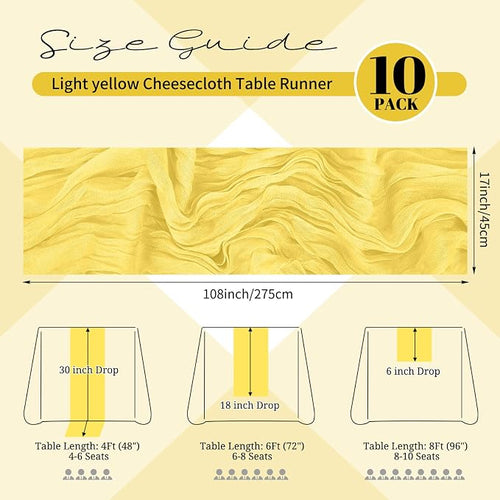 10 Pack Light Yellow Cheesecloth Table Runner 17x108 Inch Boho Gauze Cheese - Image 2