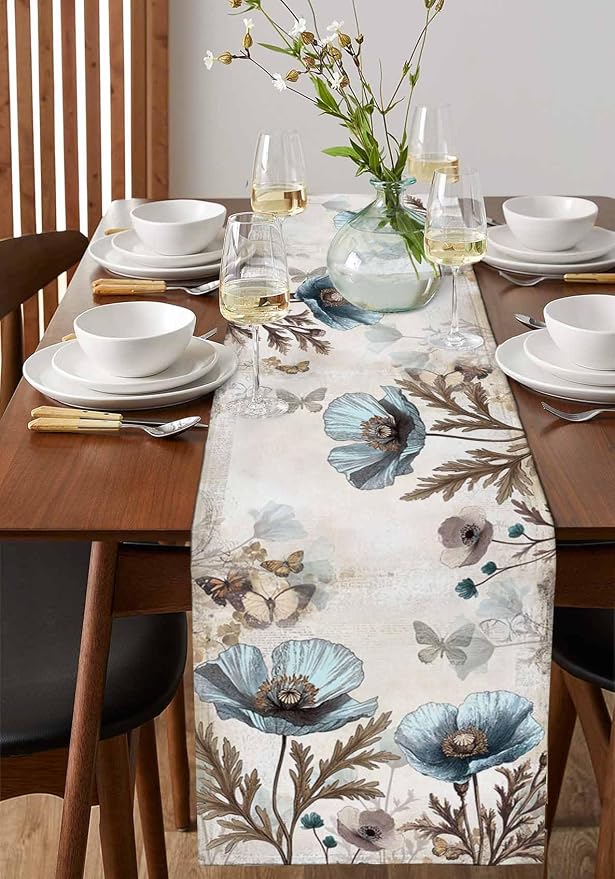 Vintage Tulip Flowers Table Runners 60 Inches Long, Cotton Linen Fabric Table - Image 2