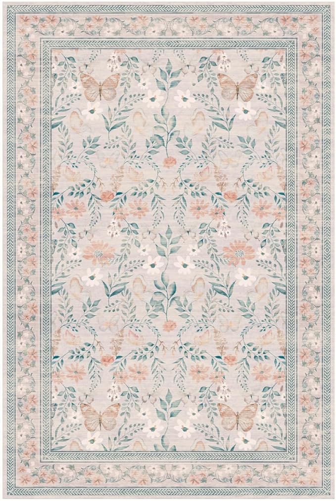 Rugxara 6x9 Pink Rug for Living Room Bedroom, Floral Washable Rug, Vintage Boho - Image 5