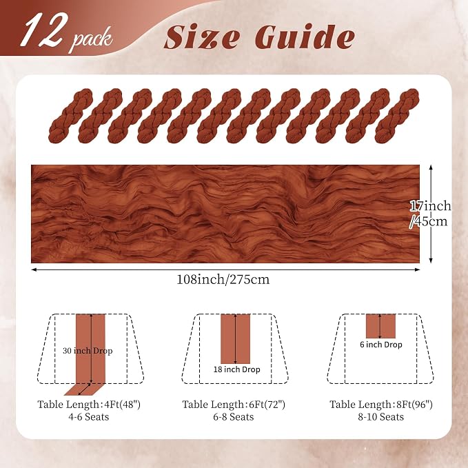 12 Pack Terracotta Cheesecloth Table Runner 17x108 Inch Semi Sheer Boho Gauze - Image 2