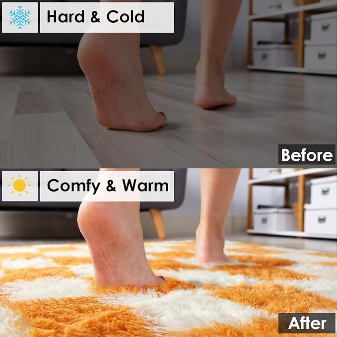 KICMOR Soft Fluffy 5x8 Orange and Cream White Rugs Living Room Carpets - Image 5
