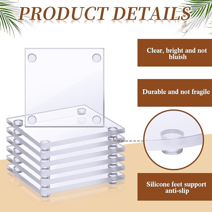 Set of 12 Clear DIY Glass Drink Coaster 3.5 Inch Crystal Coasters Decorative - Image 3