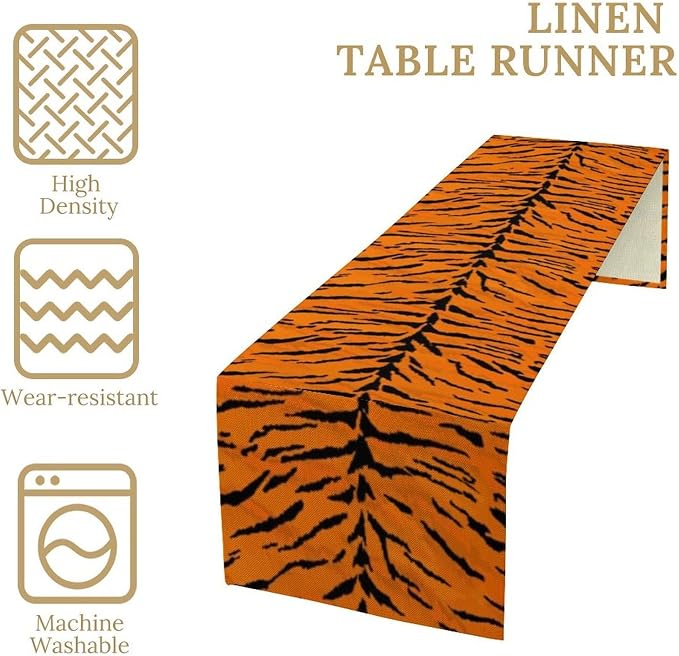 Vintage Tiger Print Table Runner, Rustic Cottage Country Farm Animal Fur Skin - Image 4