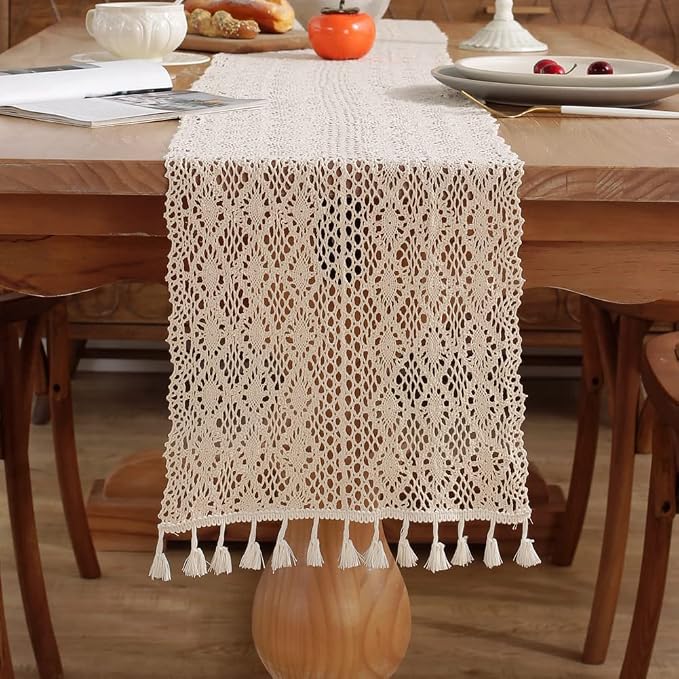 meioro Mesh Woven Table Runners, 12x64 Inch Boho Cotton Table Runner - Image 3