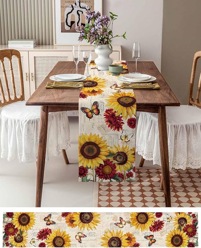Sunflower Farmhouse Table Runners 60 Inches Long, Spring Summer Retro Table - Image 6