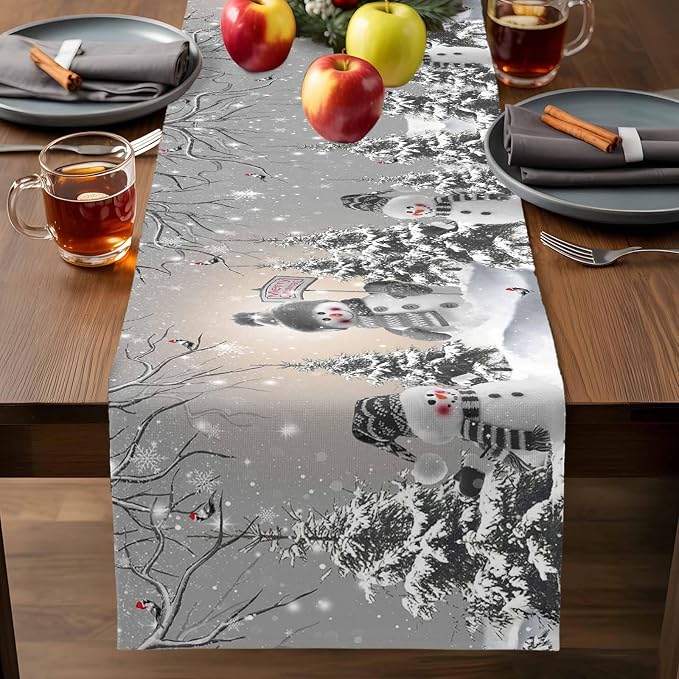 Christmas Snowman Table Runners 72 Inches Long, Cotton Linen Fabric Snowflake - Image 7