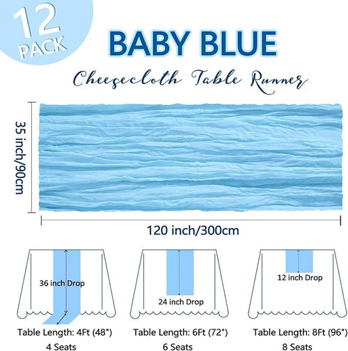 12 Pack Baby Blue Cheesecloth Table Runner 10Ft Gauze Cheese Cloth Table Runner - Image 2