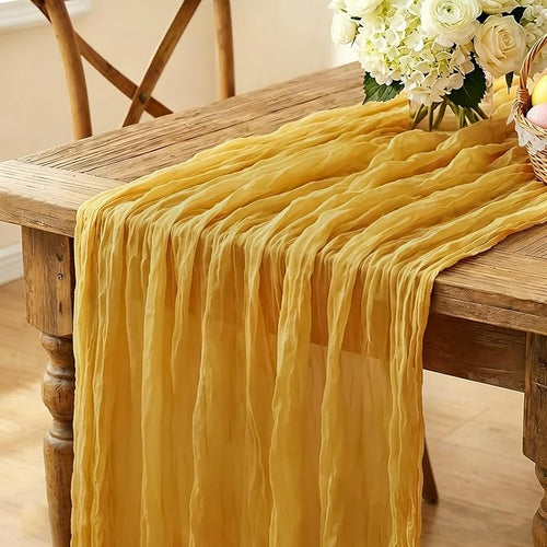 3Pcs Yellow Table Runner, 10FT Rustic Gauze Gold Table Runner 35*120inch Boho by Miucat