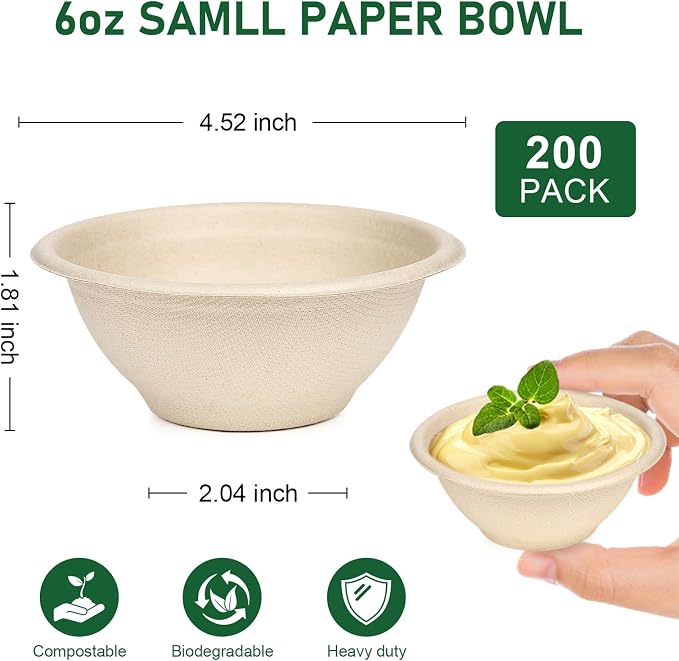 6 oz Small Disposable Bowls, 200 Pack Biodegradable Bagasse | Eco-friendly - Image 7