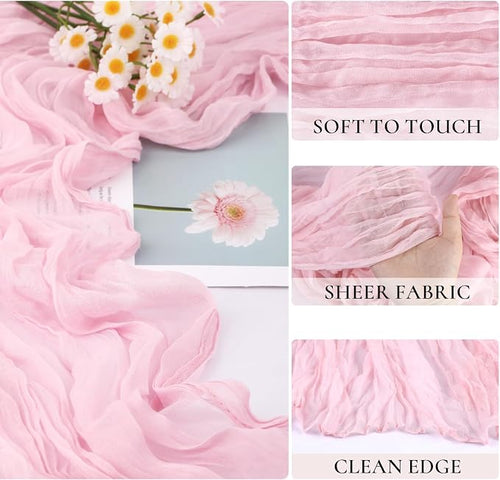 3 Pack Light Pink Cheesecloth Table Runner 35x120inch, Summer Rustic Gauze - Image 2