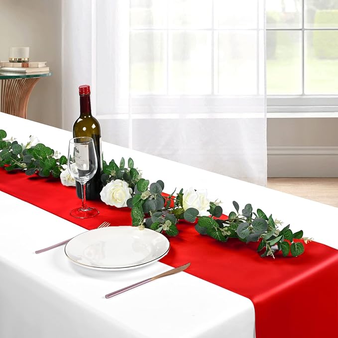 10-Pack Red 12 x 108 inches Long Premium Satin Table Runner | Wedding, - Image 5