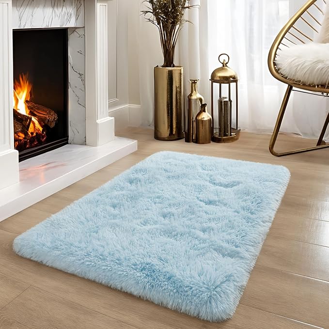 YJ.GWL Area Rugs for Bedroom, 2x3 Door Mat Washable Small Light Blue Bedside Rug - Image 4
