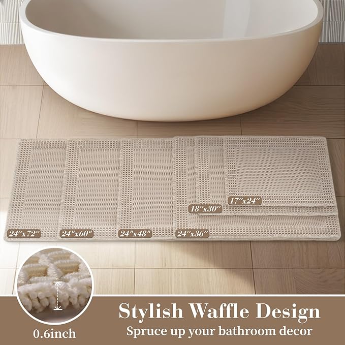 RESARE Waffle Bathroom Runner Rugs, Super Absorbent Bath Mat Non Slip Washable - Image 5