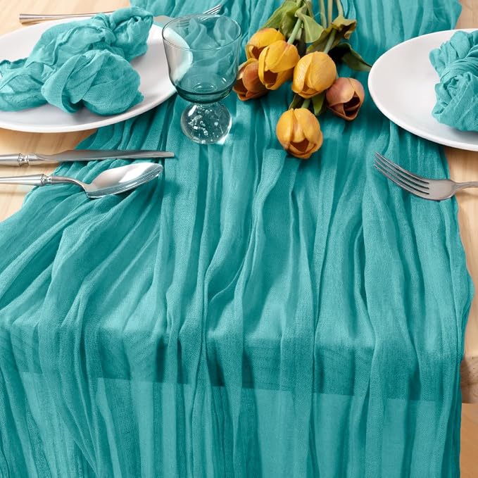Teal Cheesecloth Table Runner 10ft Rustic Gauze Summer Decororations | by MLMC