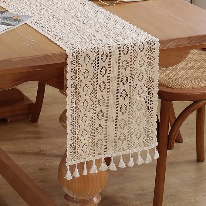 meioro Mesh Woven Table Runners, 10x108 Inch Boho Cotton Table Runner by meioro