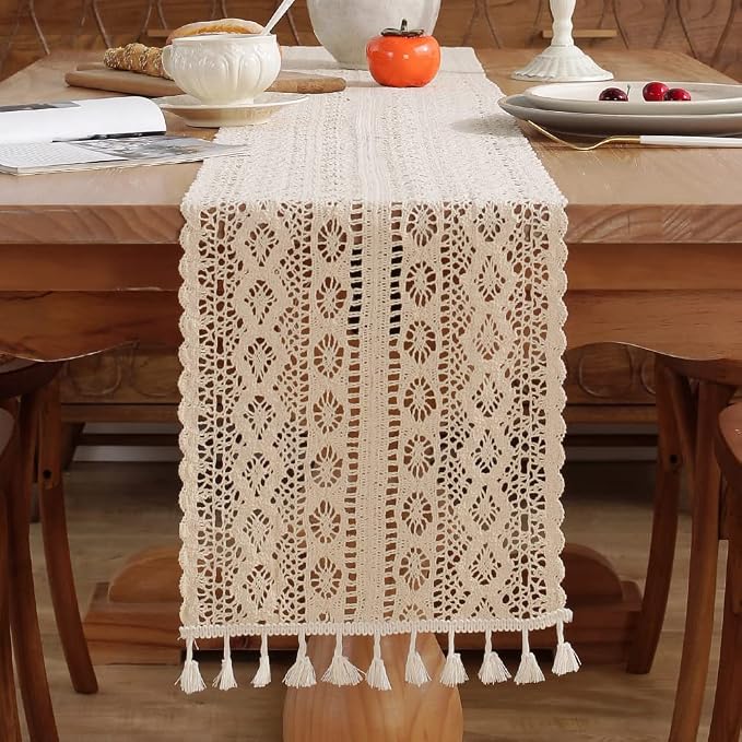 meioro Mesh Woven Table Runners, 10x86 Inch Boho Cotton Table Runner - Image 3