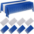 8 Pack Navy Blue and Silver Disposable Plastic Tablecloths and Satin Table by Breling