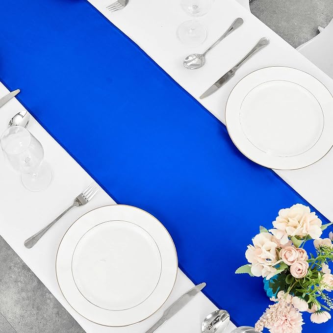 4-Pack Royal Blue Satin Table Runner 12 x 108 Inch Long Bright and Smooth Silk - Image 5