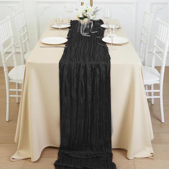 6 Pack Black Cheesecloth Table Runner 120 Inch Boho Wedding Decor | Cheesecloth - Image 4