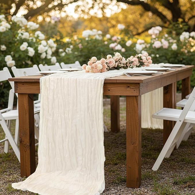 8 Pack Ivory White Cheesecloth Table Runner 120 Inch Boho Wedding Decor | - Image 8
