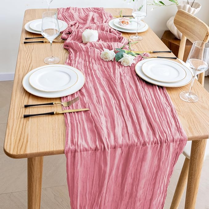 Cheesecloth Table Runner Dusty Rose 10FT Boho Gauze Table Runners | 120 Inch - Image 6