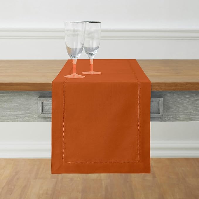 Solino Home Cotton Linen Dining Table Runner Cinnamon Hemstitch, 14 x 90 in | by SolinoHome