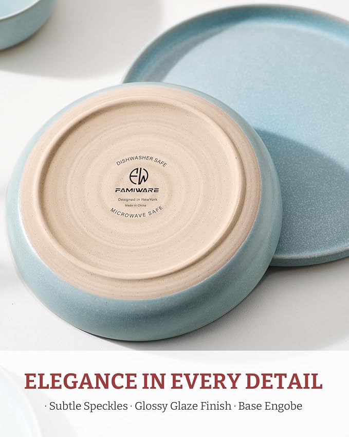 famiware Milkyway 33 oz Pasta Bowls Set of 6, Light Blue | Double Reactive Glaze - Image 5