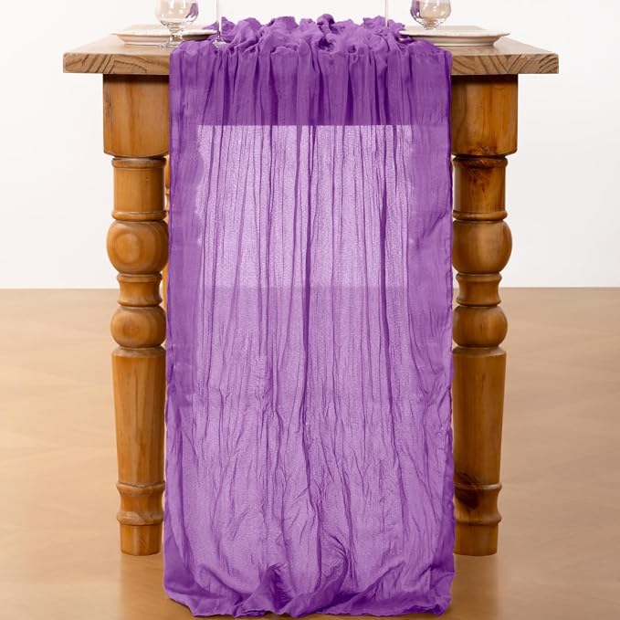 DeZerlor Dark Purple Cheesecloth Table Runners 6 Pack Fall Runners | 120Inch - Image 3