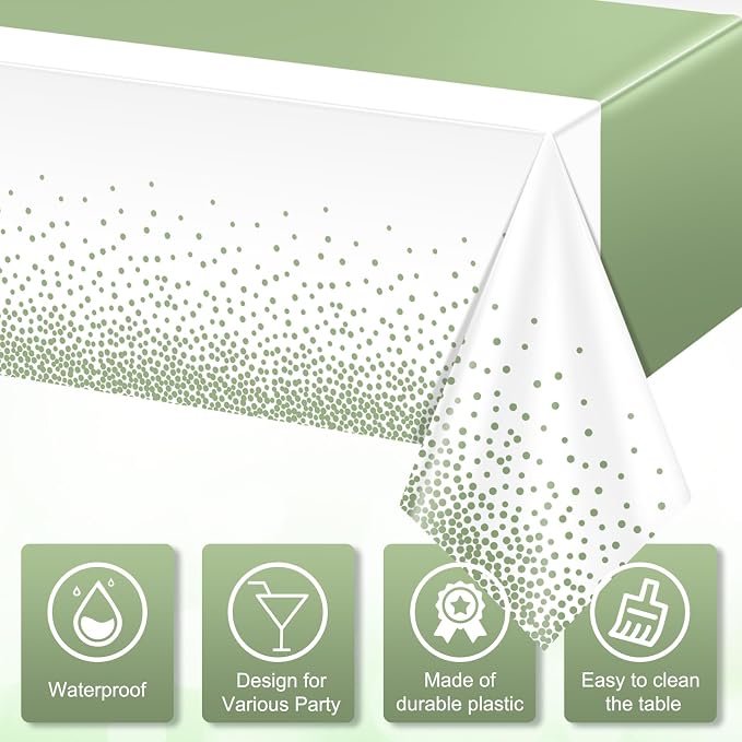 3Pcs White and Sage Green Tablecloth Decorations, Plastic White Table Cloth - Image 4