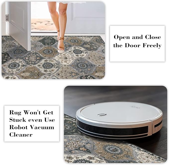 Lahome Moroccan Washable Round Area Rug, Soft Vintage Round Rug 3ft, Distress - Image 4