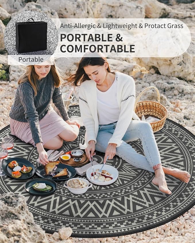 MontVoo Outdoor Rug Carpet Waterproof Round 10ft Outdoor Patio Rug Mat - Image 5