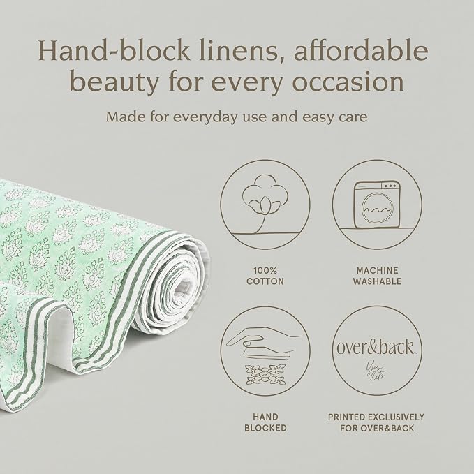 Over&Back 18x90 Hand-Blocked Printed Cotton Table Runner - Image 2