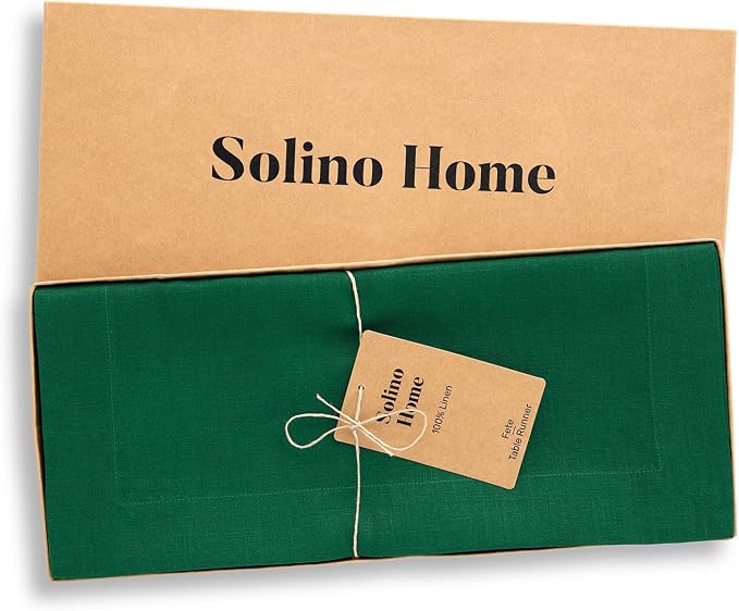 Solino Home 100% Pure Linen Table Runner Christmas Green, Fete 14 x 144 in | - Image 5