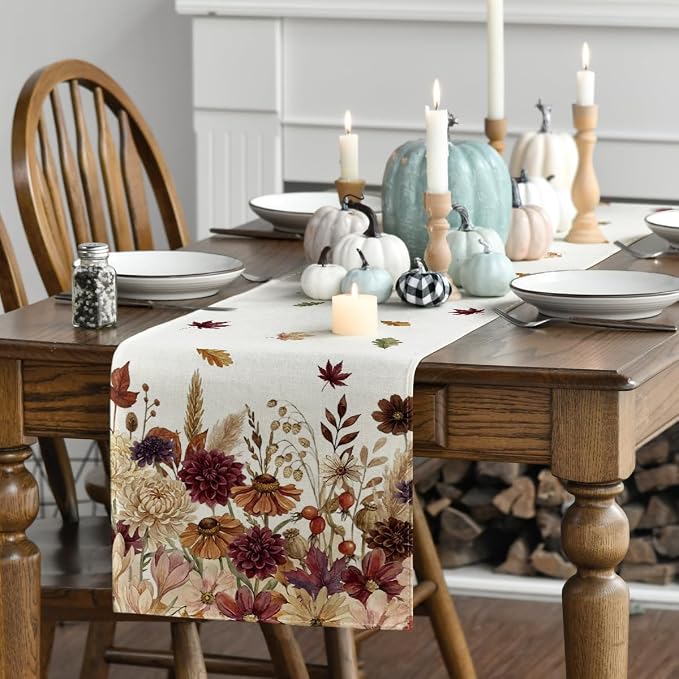 Artoid Mode 210 GSM Fall Table Runner 13x36 Inch Home Party Decor | Watercolor - Image 3
