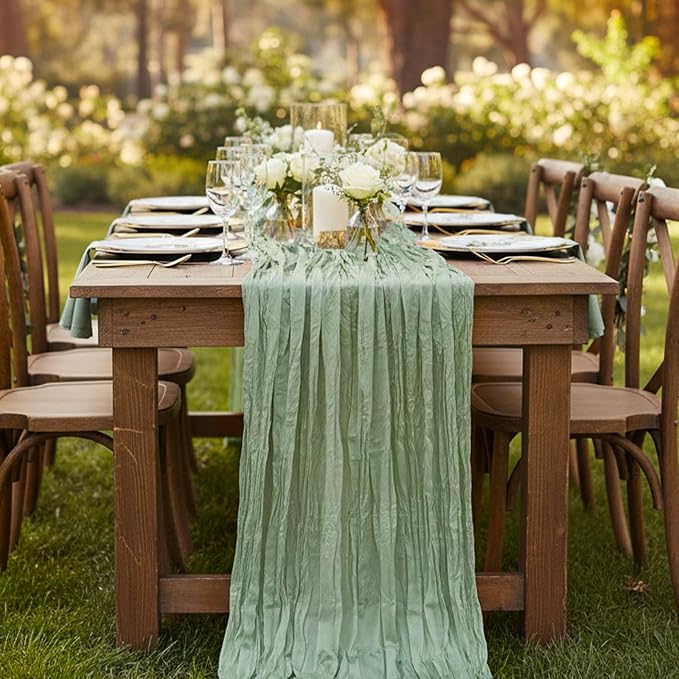 10 Pack Sage Green Cheesecloth Table Runner 120 Inch Boho Wedding Decor | - Image 7