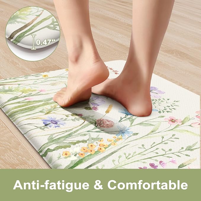 KIMODE Kitchen Mats Cushioned Anti Fatigue, Summer Farmhouse Flower Kitchen - Image 3